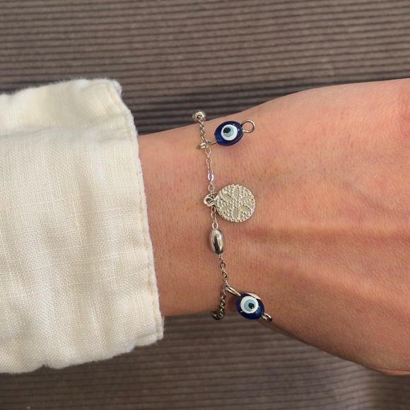 Jewelry - Silver Evil Eye Charm Bracelet in Blue and White